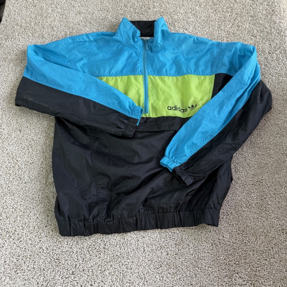 Vintage Adidas Windbreaker Jacket Mens Large Multicolor 1/4 Zip Lined Colorblock